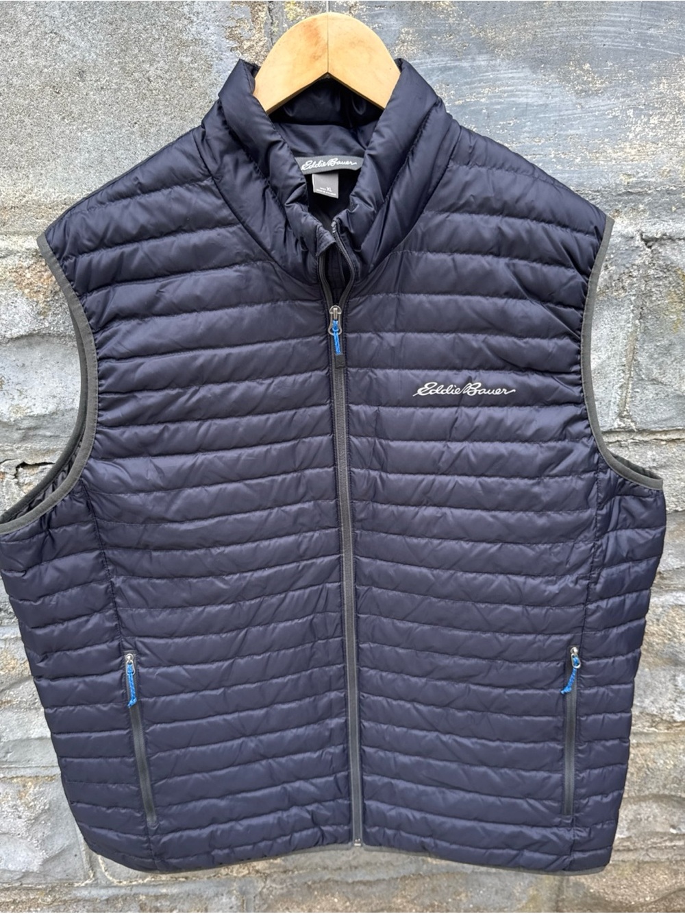 Eddie Bauer Down Vest Mens XL Blue Puffer EB650 Fill Quilted Sleeveless Packable